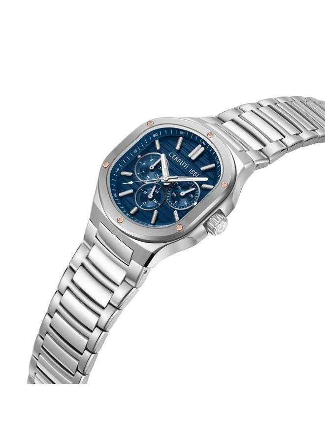 CERRUTI 1881 Trento Blue Dial Stainless Steel Bracelet Multifunction Watch for Men, 40mm